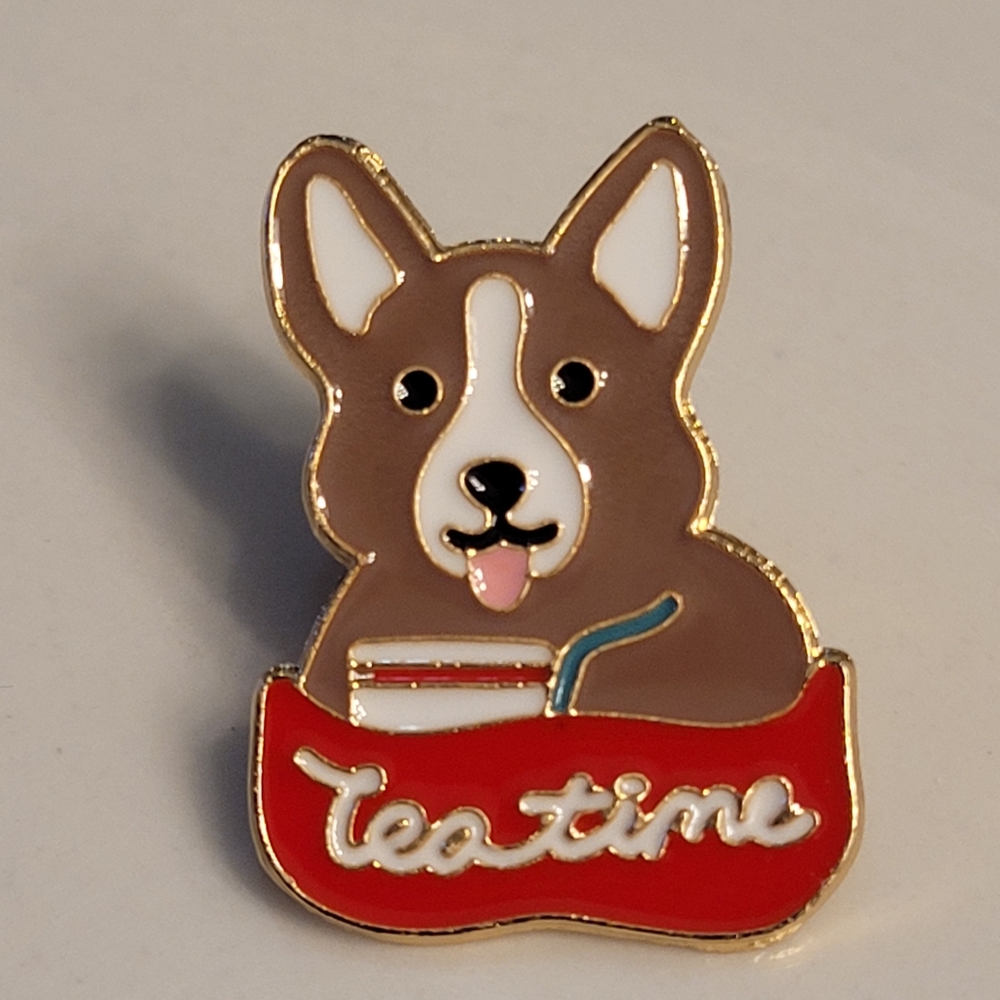 Tea Time Corgi Dog With A Cuppa Enamel Pin